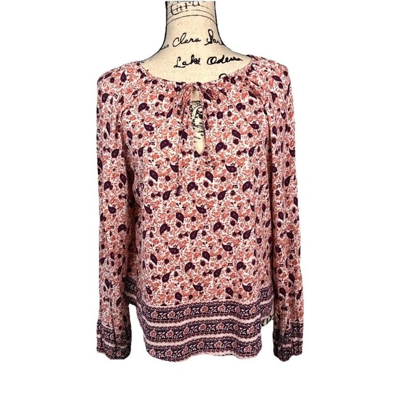 Lucky Brand Tops - Boho Tunic Blouse Keyhole Neck Long Sleeve Sz Medium String Ties Casual Cozy